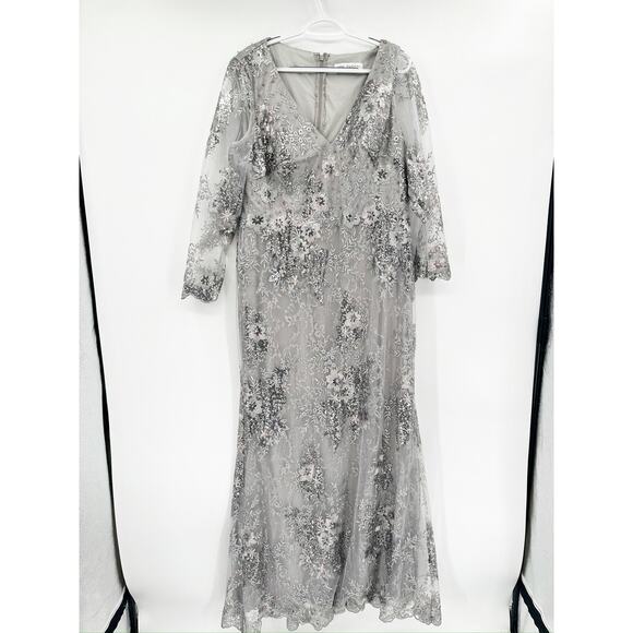 Mac Duggal 67539 Embellished Lace V Neck Illusion Gown Size 10 Platinum NWT - Picture 2 of 8